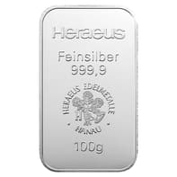 Silberbarren 100 Gramm Heraeus